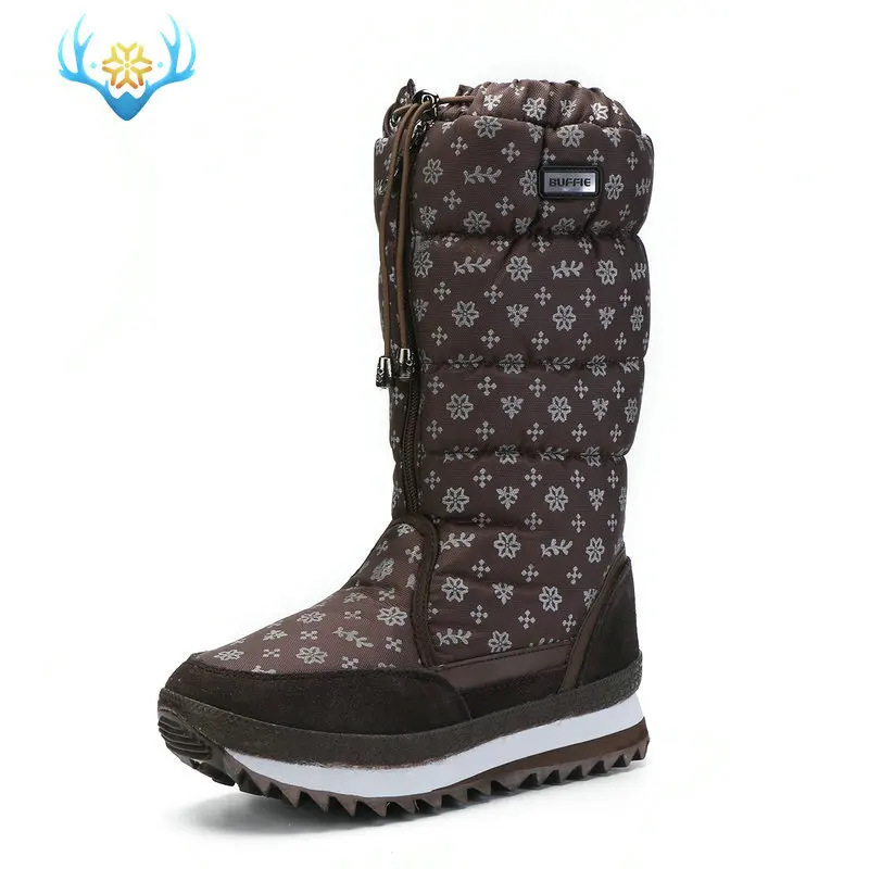 M0768brown CEVABULE/ г. Женские зимние ботинки Высота платформы по колено, теплые женские ботинки на танкетке, большие размеры 35-42, бархатные зимние ботинки s JSH-0767 - Цвет: M0768brown