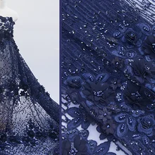 Темно-синяя однотонная наклейка, ткань ручной работы, вышитая бисером, tissu, высококачественное платье, парадный халат или платье