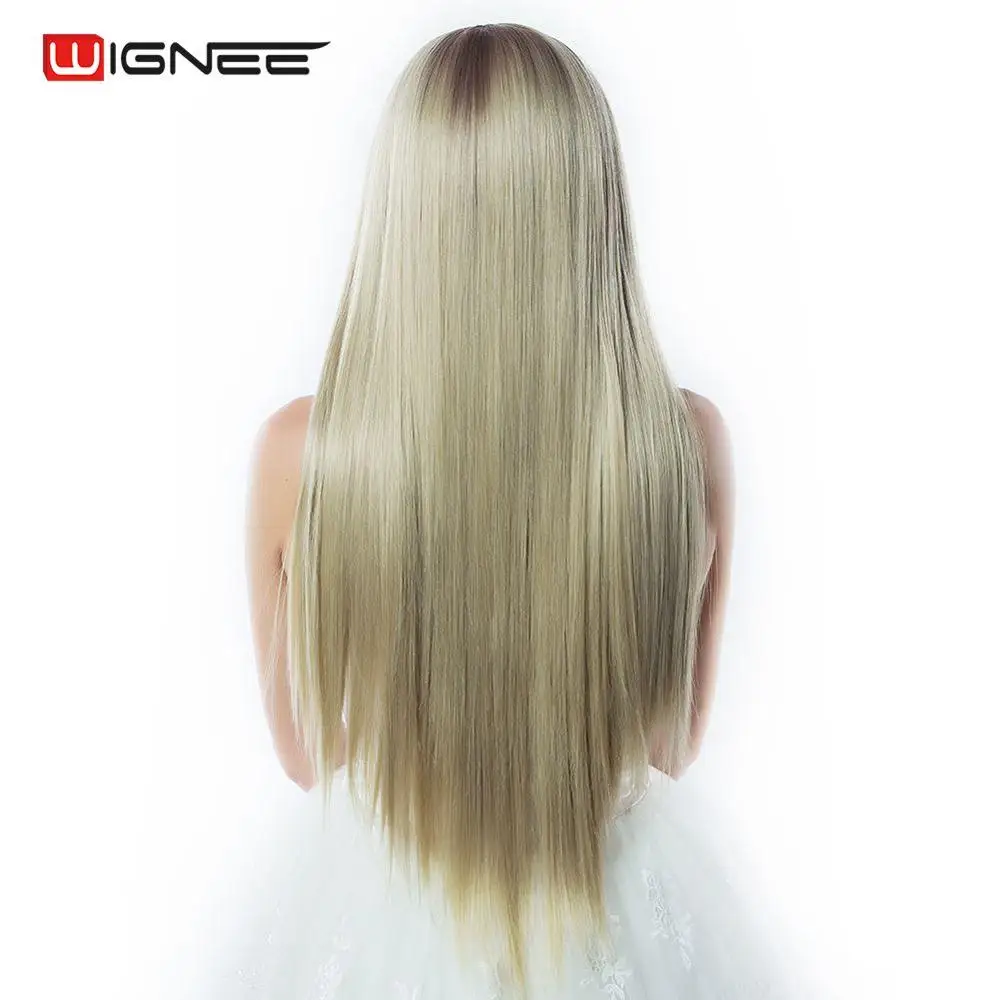 Wignee, длинные прямые волосы, синтетические парики на кружеве для женщин, термостойкие, Омбре, блонд, натуральные волосы, косплей, бесклеевые Искусственные парики