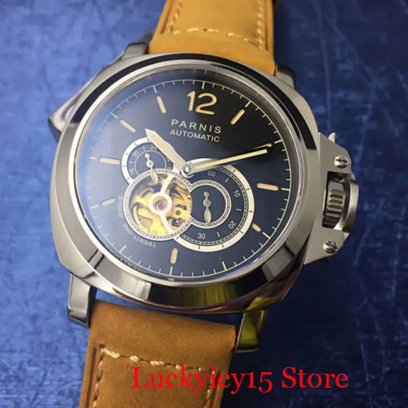 

PARNIS Luxury Mechanical Men Watch Square Polished 44mm Special Design Dial Sapphire Glass Automatic Movement