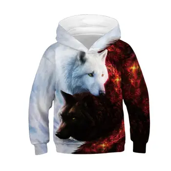 

Black And White Wolf Boys Hoodies 3D Digital Printing Starry Lion Boys Jacket Polyester Hooded Casual Loose Boy Coat Kid Clothes