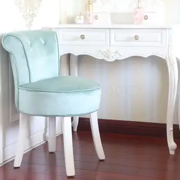 

Backrest Dressing Stool Nordic Luxury Solid Wood Makeup Chair Ins Net Red Princess Stool European Dining Chair Nail Chair Round