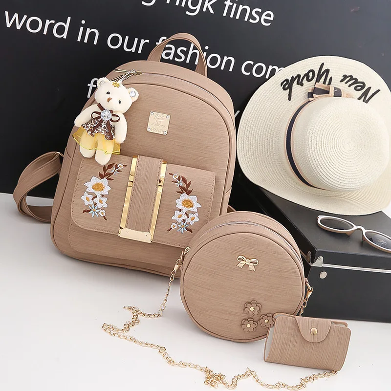 

2018 New Style WOMEN'S Bag Fashion Three-piece Set Backpack Top Grade Embroidery Backpack