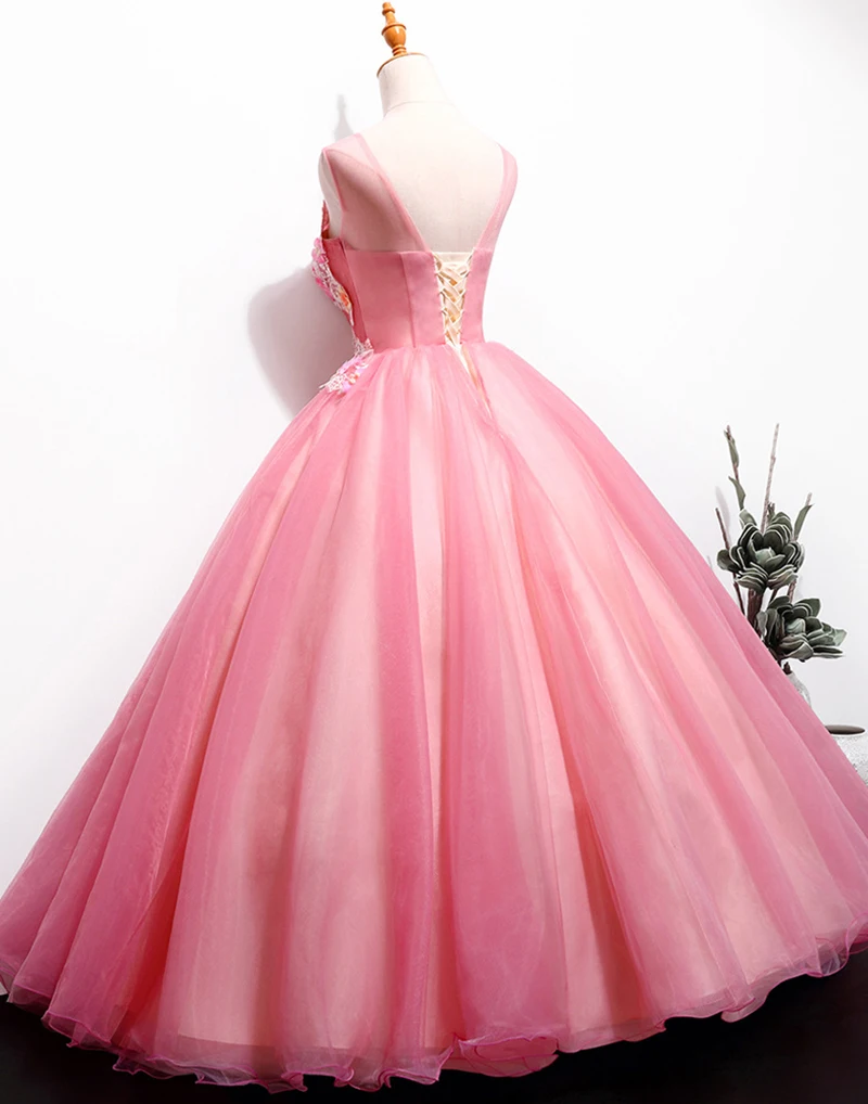 Бальные платья, круглый вырез, тюль, с цветочной аппликацией, Vestidos De 15 Anos, 16 платьев, бальные платья, платья для выпускного вечера