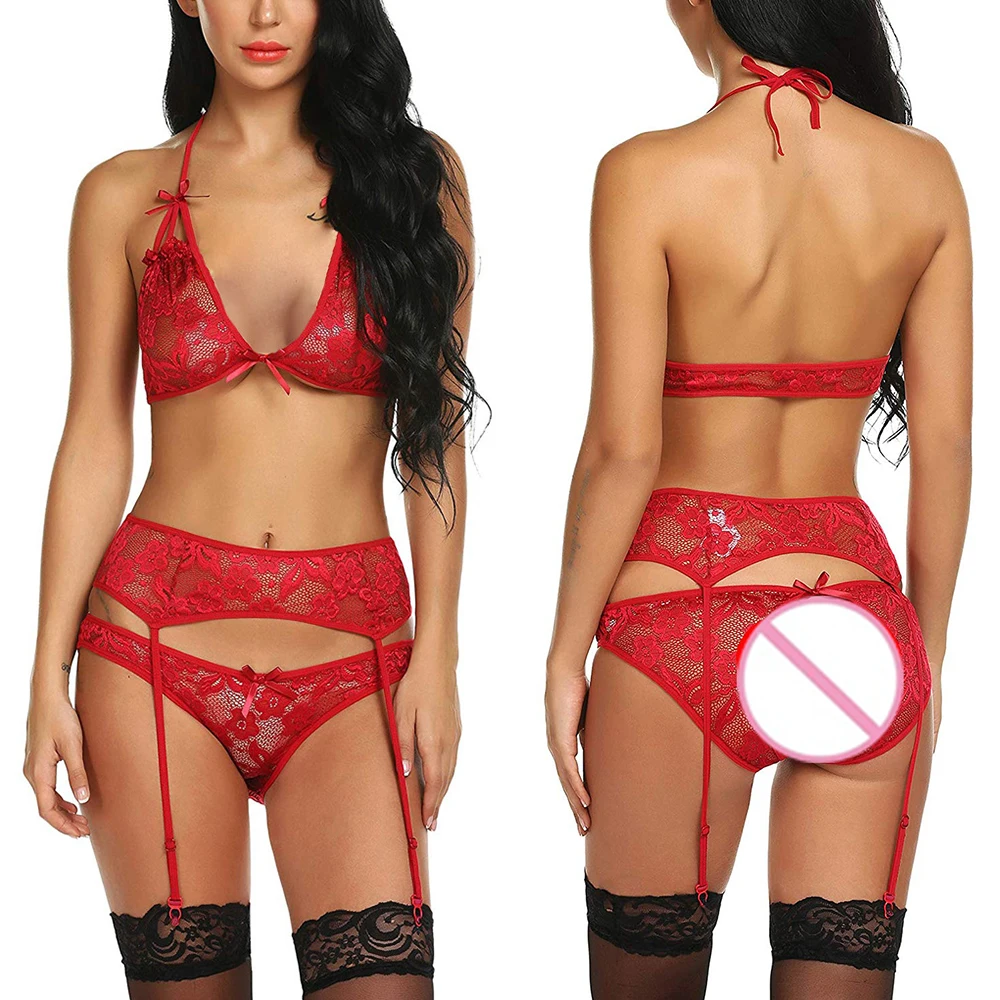 Модное женское нижнее белье Femme сексуальный ансамбль Dessous Lenceria кружевной бюстгальтер трусы подвязка Нижнее белье Набор Плюс Размер D35