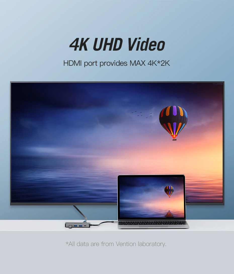 Vention CNDHB 8-в-1 Тип с разъемами типа C и HDMI+ USB3.0* 3+ RJ45+ TF+ SD+ PD конвертер