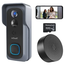 Iegeek – caméra sonnette 1080P Rechargeable, sonnette intérieure à détection de mouvement, Support vocal bidirectionnel, stockage sur carte SD et Cloud
