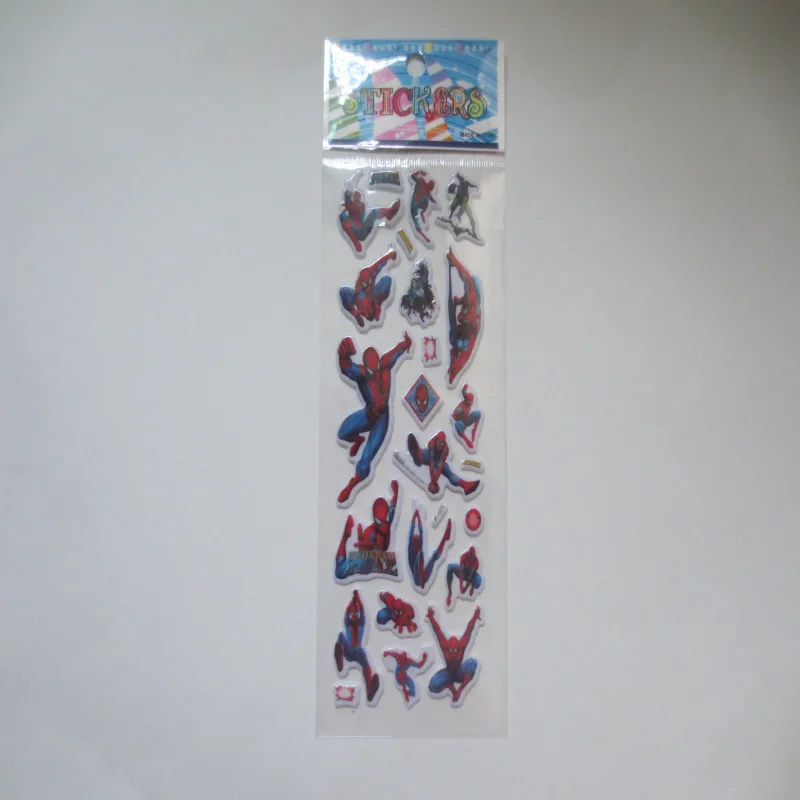 6 Sheets Anime Spiderman Stickers Super Multi Design 3D Puffy Bubble Waterpoof Stickers Spider Man Children Kids Boy