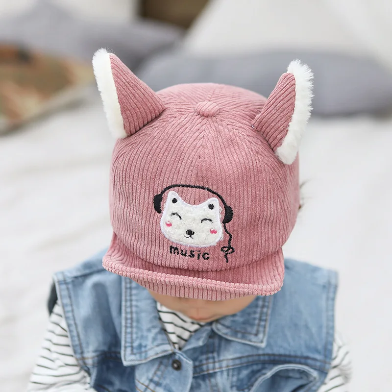 Новая хлопковая шапка для младенца 6-18 м вышитый милый кот бейсболки для детей весна осень мультфильм шляпа с ушками дети шляпа Детские
