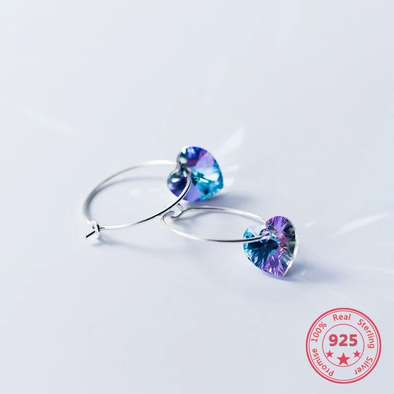 

Real 100% 925 Sterling Silver Colors Heart Stone Bohemia Eardrop Earring 2019 For Fashion Women Fine Jewelry Accessories Gift