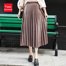Vana Javeasen, Золотая Бархатная юбка, женские юбки, длинная юбка, повседневная женская плиссированная юбка, высокая талия, тонкая, для банкета, вечерние, женские юбки
