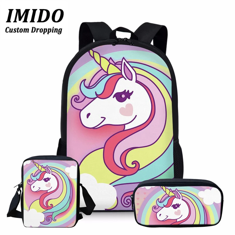 Имидо 3 шт./компл. рюкзак наборы для ухода за кожей Единорог школьная сумка набор изготовленный на заказ школьные сумки для девочек-подростков; для мальчиков; Модная одежда для девочек Детский Повседневный костюм с двухконечным сумка Mochilas - Цвет: 6911CEK