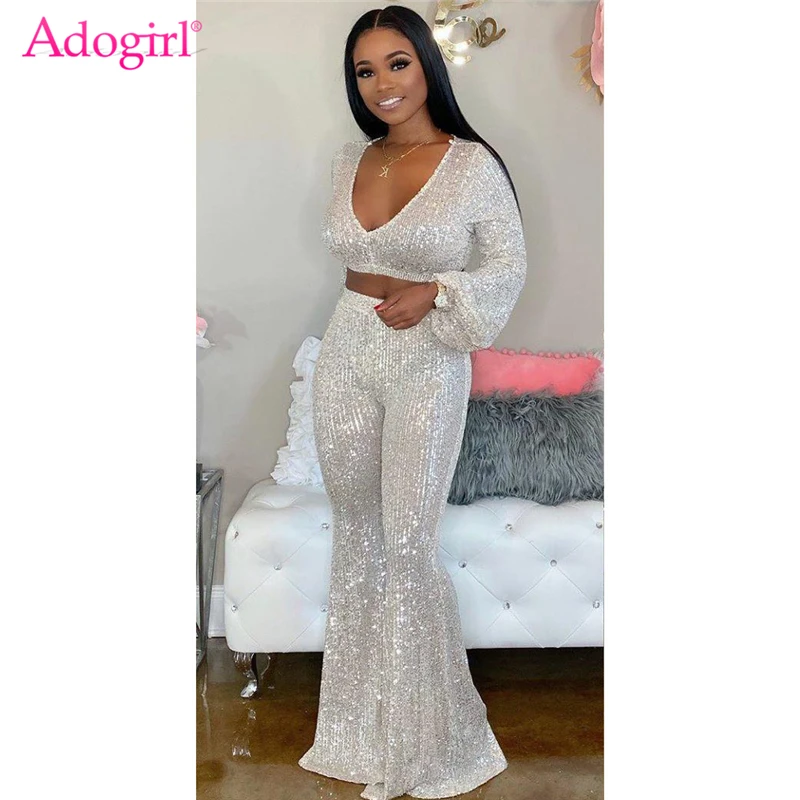Комплект из двух предметов Adogirl с белыми блестками Женский пикантный укороченный