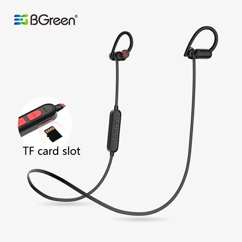 BGreen Bluetooth 5.0 Sport Earphone Wireless Sports Headset Stereo Waterproof IPX4 TF Card Playback Earphones With Ear Hook | Электроника