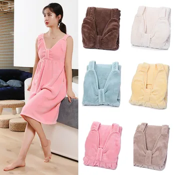 

1Pcs Sexy Robes Bath Fast Drying Beach Spa Bathrobes Coral Velvet Towel Dress Nightwear Womens Lady Supplies Home Textile Towel