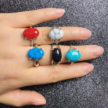 

20pcs Natural Stone Rings Oval Shape Mix Style for Charms Jewelry Rings for Women Free Shipping The Inside Diameter of 18-20mm