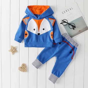 

2020 New Newborn Winter Sets Baby Infant baby Boy Girl Cotton Wolf Clothes Stripe Pullover Hoddies Tops Pants 2PCS Outfits 0-24M