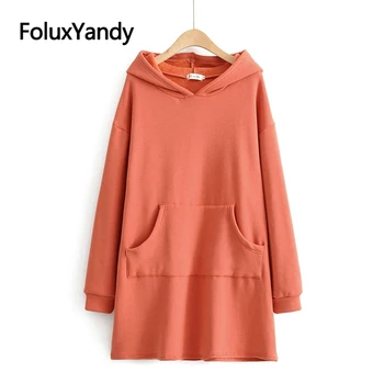 

2019 Hoodies solid black orange long style hooded middle pocket Sweatshirt plus size hoodies women XXXL KKFY4082