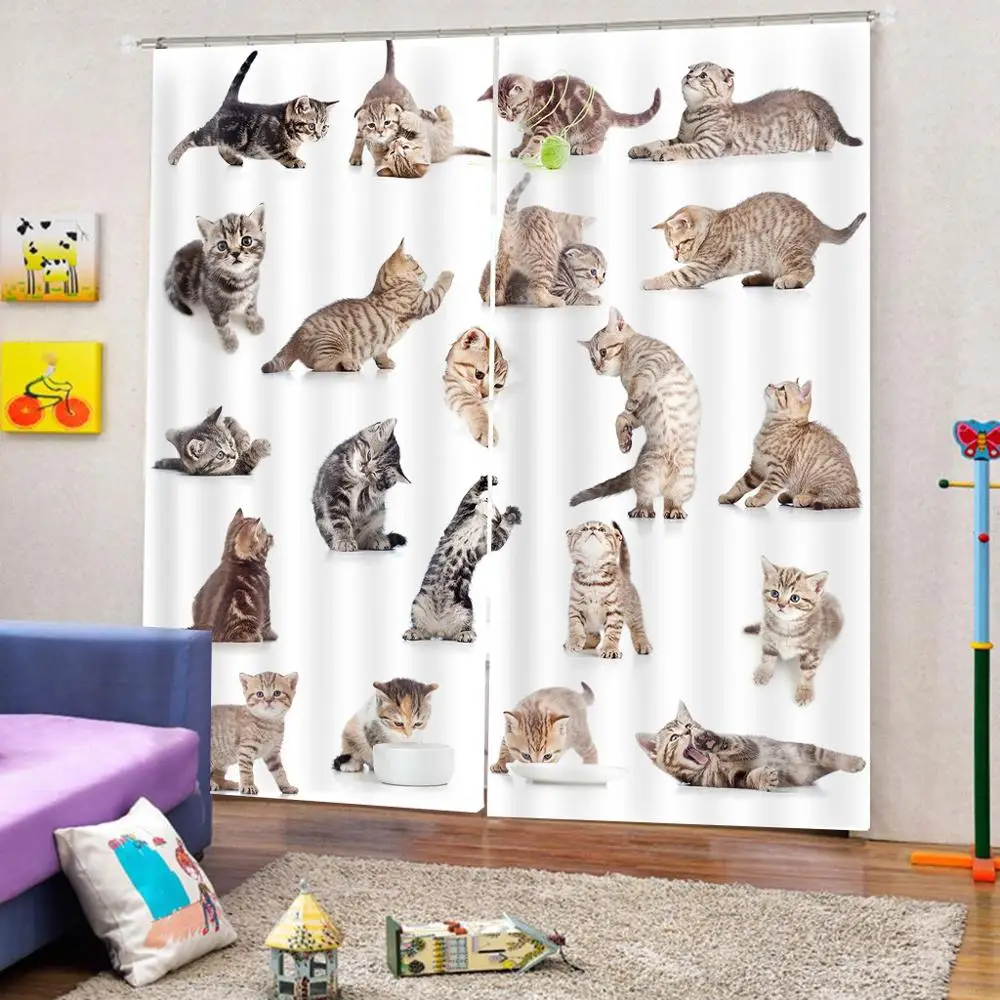 Занавески для кошек на заказ иллюстрация смешных игривых белом фоне