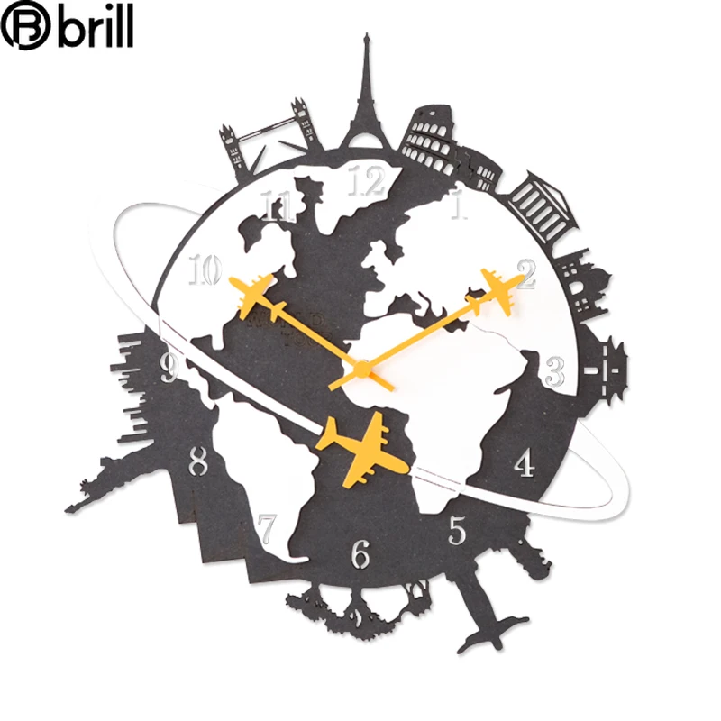 Creativity Acrylic Silent Wall Clock World Map American Home Decor Personalized Home Decor