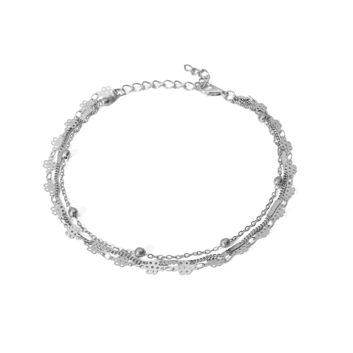 silvery Европейский и американский ножной браслет простой личности мяч цепь Ручной Отделки ног полые геометрические лодыжки цепь - Окраска металла: silvery