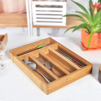 

Bamboo Telescopic Cutlery Storage Box Restaurant Hotel Tableware Chopsticks Knife and Fork Box Household Drawer Storage