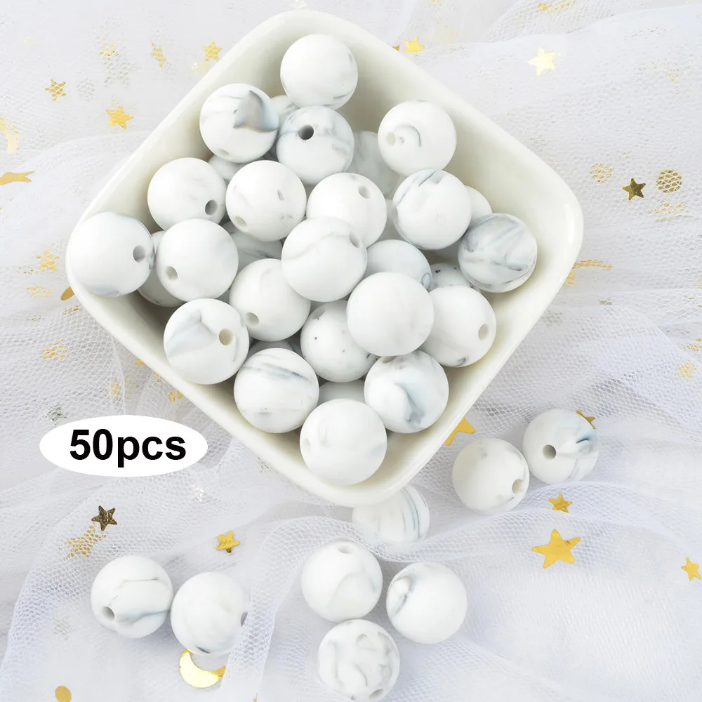 marble LOFCA 12 мм 50 шт./лот Силиконовые бусы для прорезывания зубов Ожерелье Детские Прорезыватели игрушки СИЛИКОНОВЫЕ BPA бесплатно жевательные подвески для новорожденных аксессуары для кормления - Цвет: marble