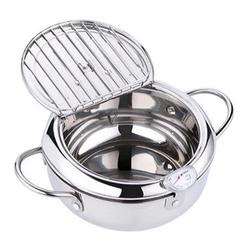 

Tempura Fryer with Thermometer Lid Non-stick Stainless Steel Frying Pot for Kitchen Suitable Gas Induction Cooker Electric FP8