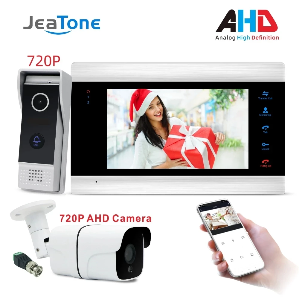 Jeatone 720P/AHD Tuya Smart Video Door Phone Intercom System 7 Inch Screen with 100 Viewing Degree Angle Camera Remote Control