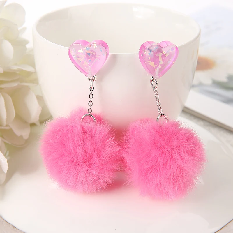 Cute Stud Earring Multicolours Resin Heart Candy Wth Puffer Ball Charms Fashion Woman Jewelry Birthday Gift stud earrings 1Pair