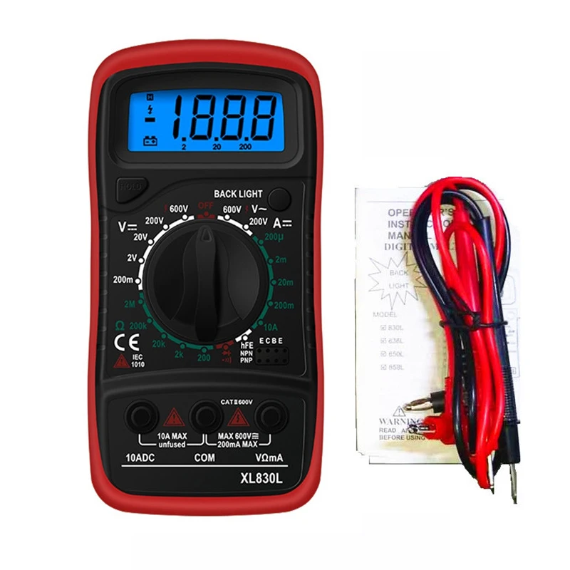 XL830L Red XL830L портативный цифровой мультиметр AC/DC Амперметр Вольтметр Ом Ручной мини тестер метр ЖК-дисплей подсветка сопротивление транзисторы - Цвет: XL830L Red