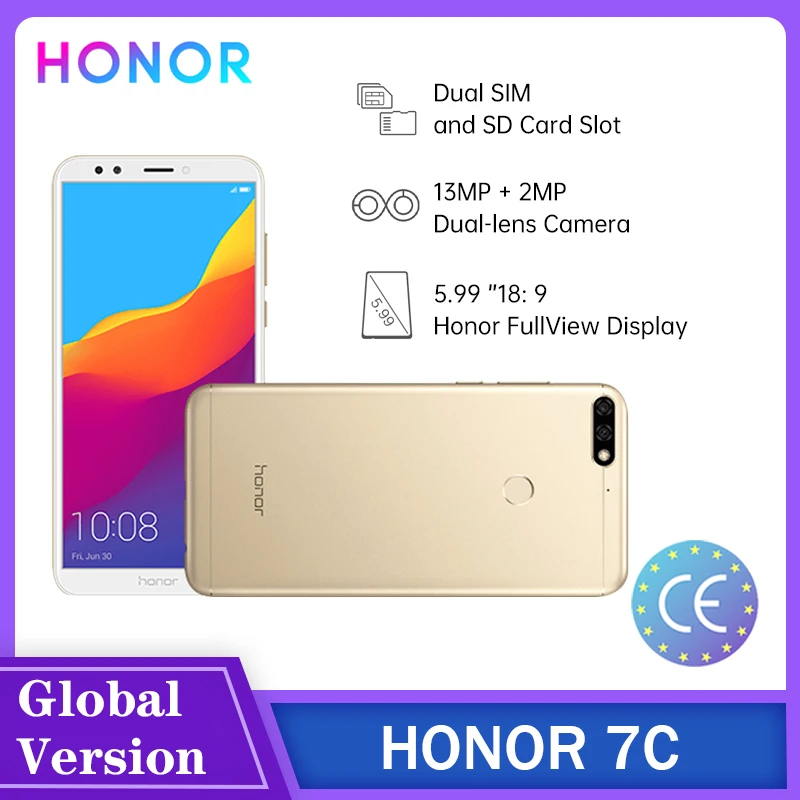 Оригинальный Смартфон Honor 7C 7X 7A 2 + 16 3 32 4 64 ГБ LTE полный экран 5 99 дюйма две Sim-карты