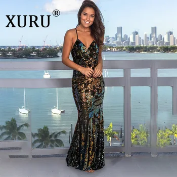 

XURU Sling Long Sequin Dress 2020 New Women's Sequin Dress