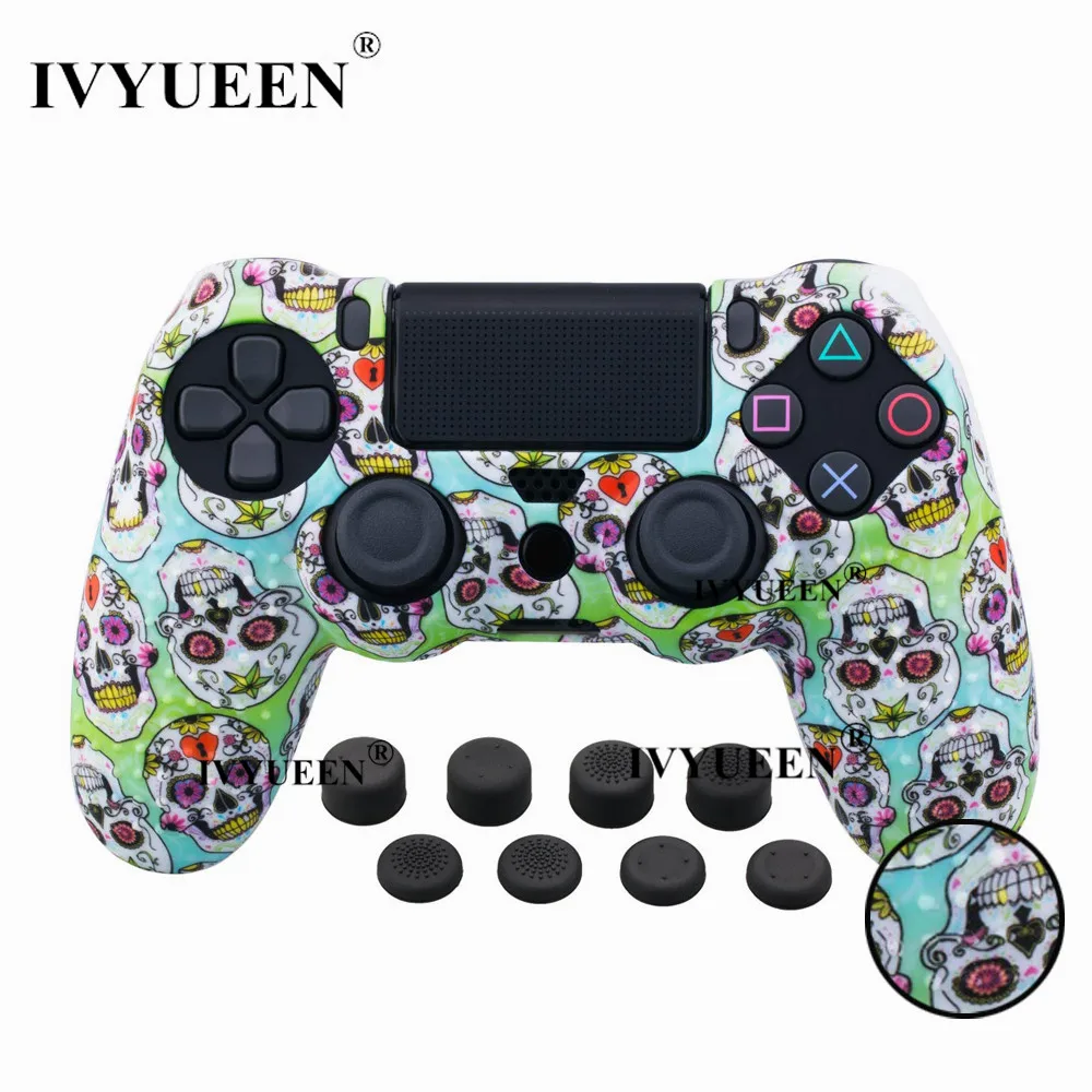 Ivyueen 10 в 1 Шипованная Мягкая Силиконовая защитный чехол кожи для sony Dualshock 4 PS4 Pro Slim контроллер с 8 шляпка аналогового стика