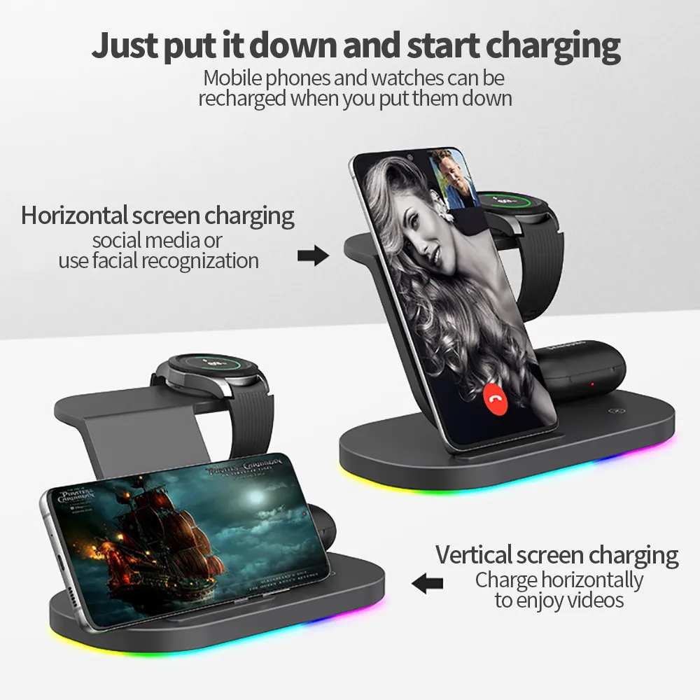 Estação Doca Carregador sem Fio 15w Suporte de Carregamento Rápido para Samsung Galaxy Relógio para Iphone 14 13 12 Huawei para Airpods em - Image 6