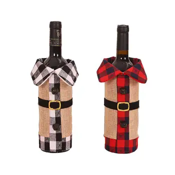 

Christmas Wine Bottle Decor Set Christmas Wine Bottle Cover Collar & Button Coat Design Wine Bottle Protector Cover Dinner Decor