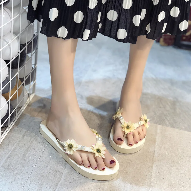 

2019 Summer New Style Roman Style Sandals Women's Flower Flip-flops Flat Heel WOMEN'S Slippers Sandals