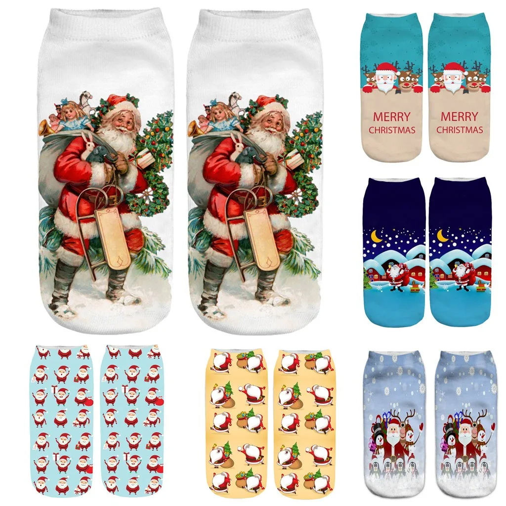 Модные зимние носки женские удобные повседневные носки для работы и бизнеса 3D Рождественский Санта и олень Принт Средние спортивные носки W1108