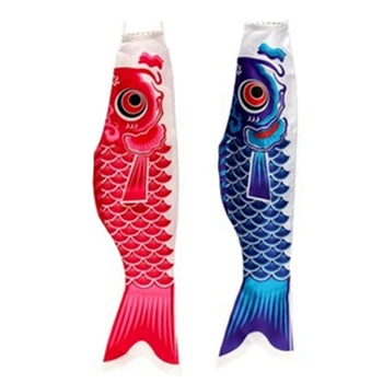 

2pcs Japanese Carp Windsock Streamer Fish Flag Kite Cartoon Fish Colorful Windsock Carp 100Cm - pink & blue
