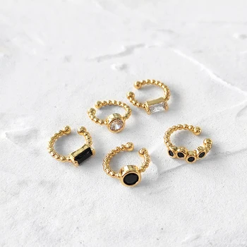 Peri'sBox Single Piece Black Enamel Earrings without Piercing CZ Stone Twisted Cartilage Earrings for Women Vintage Ear Cuff