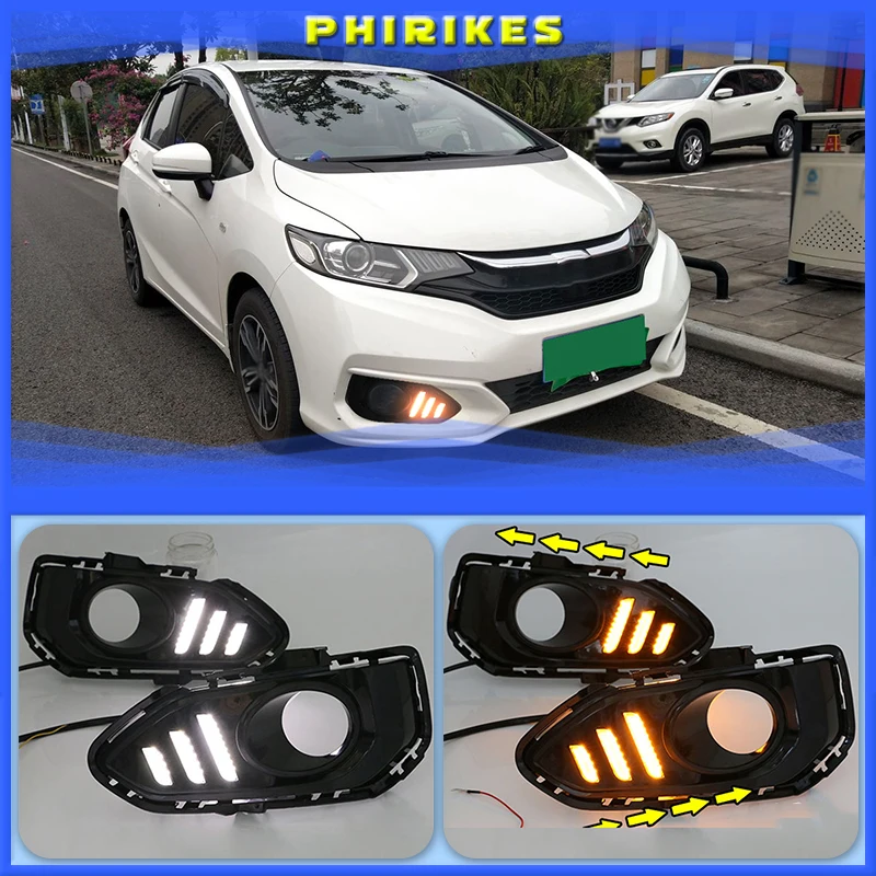 

Дневные ходовые огни для Honda jazz fit 2018, дневные ходовые огни с противотуманной лампой, 1 комплект