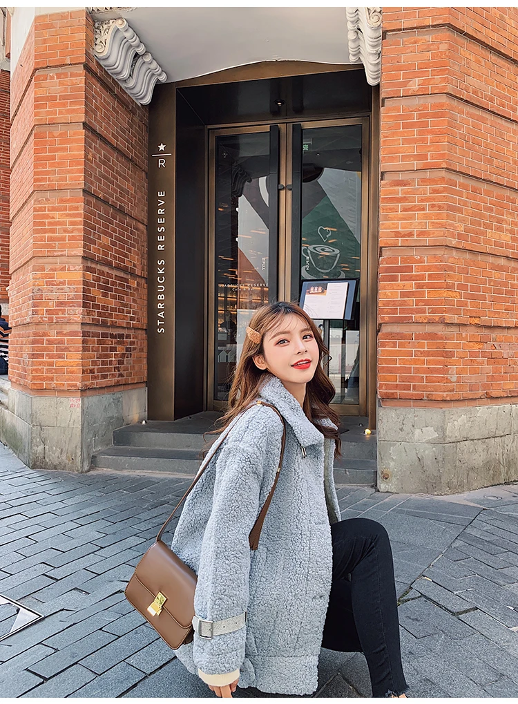 Видео+ фотосессия 6803# шикарное пальто из овечьей шерсти Женская осень и зима стиль корейский стиль Толстый плюш мех