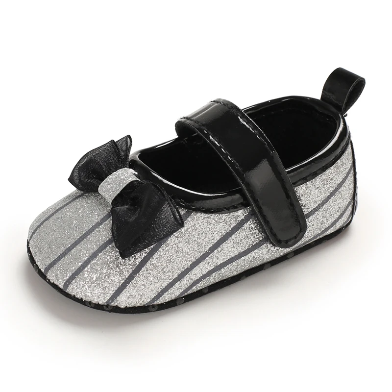 Black Newborn Girl Toddler Baby Soft Sole Breathable Black Bowknot PU Solid Infant First Walkers Party Princess Baby Crib Shoes - Color: Black