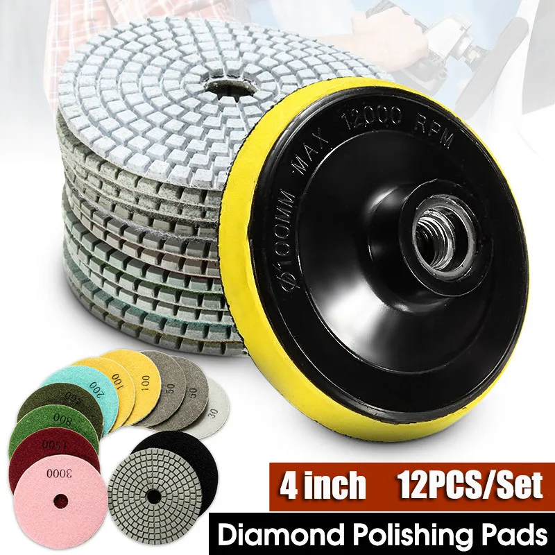 

12Pcs/Set 4 Inch Abrasive Tools Wet Dry Diamond Polishing Pads Sanding Disc Grinder For Granite Stone Concrete Marble Polish