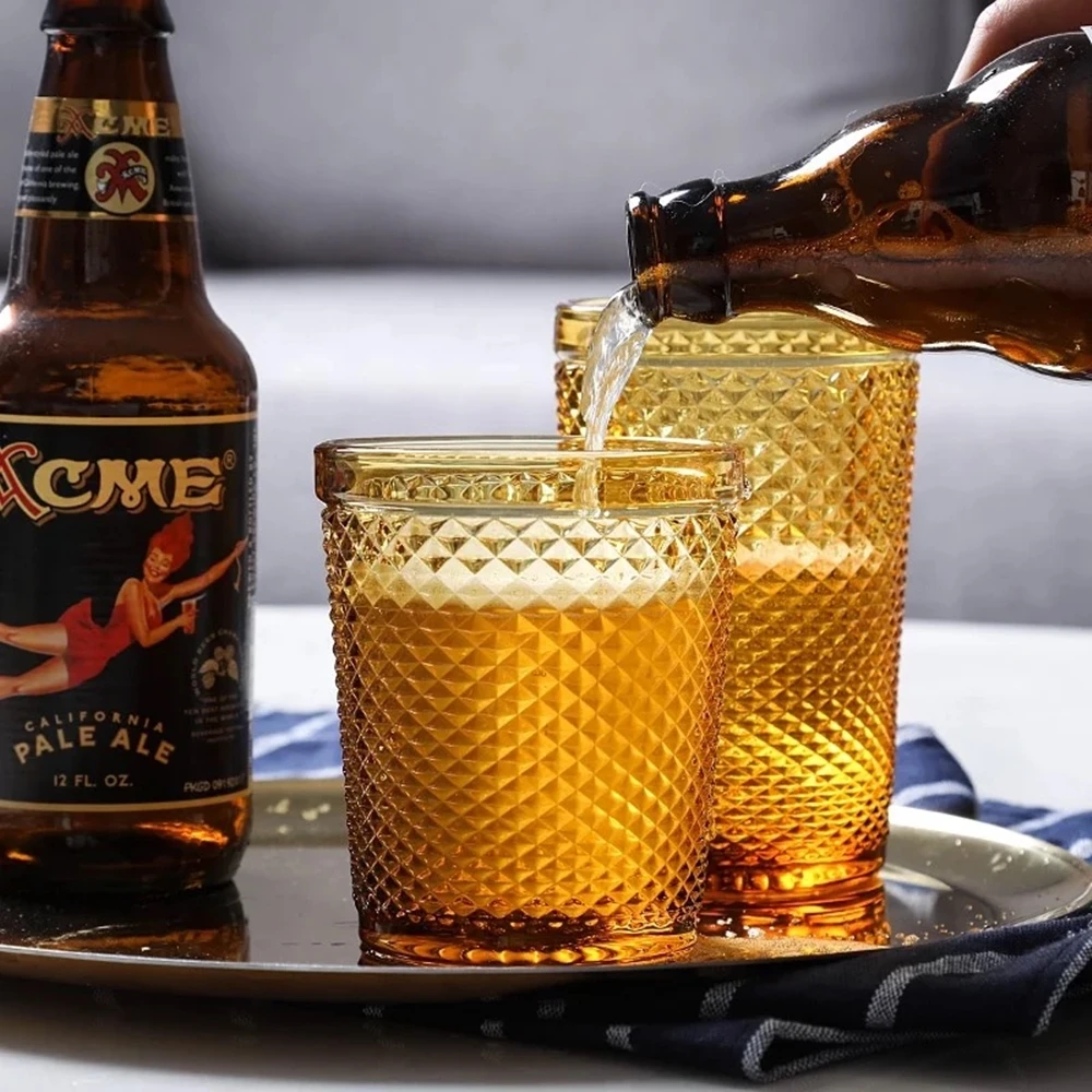 

Color Embossed beer Glass Creative Retro Fortified Diamond Texture 300ml Juice Drink Glass Banquet Hotel Restaurant Bar Supplies