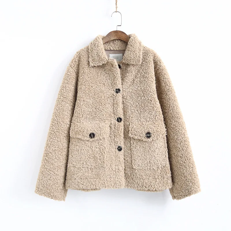 

940005 Warm Silhouette Fur Motorcycle Jacket Winter Korean-style Loose Thick Lambs Wool Jacket