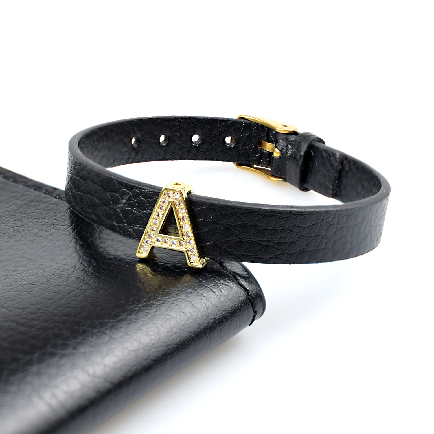 Классический черный кожаный браслет с золотым шармом ремешок для часов надписью