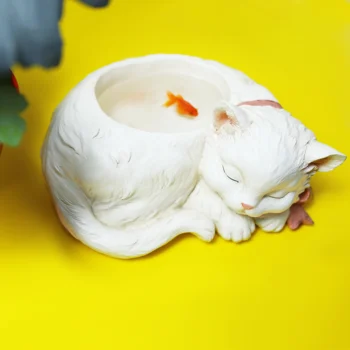 

Adorable Sleeping Cat Fish Tanks Water Plant Flower Pot Sundries Storage Organizer Fish Bowl Home Decor Figurine Mini Aquarium