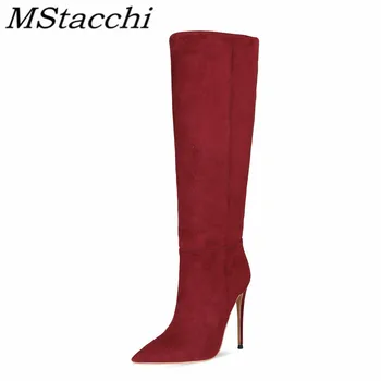 

Mstacchi Flock Solid Color Comfortable Women High Heel Boots 2020 Fine Heel Rubber Sole Sexy Mature Female Shoes Botines Mujer
