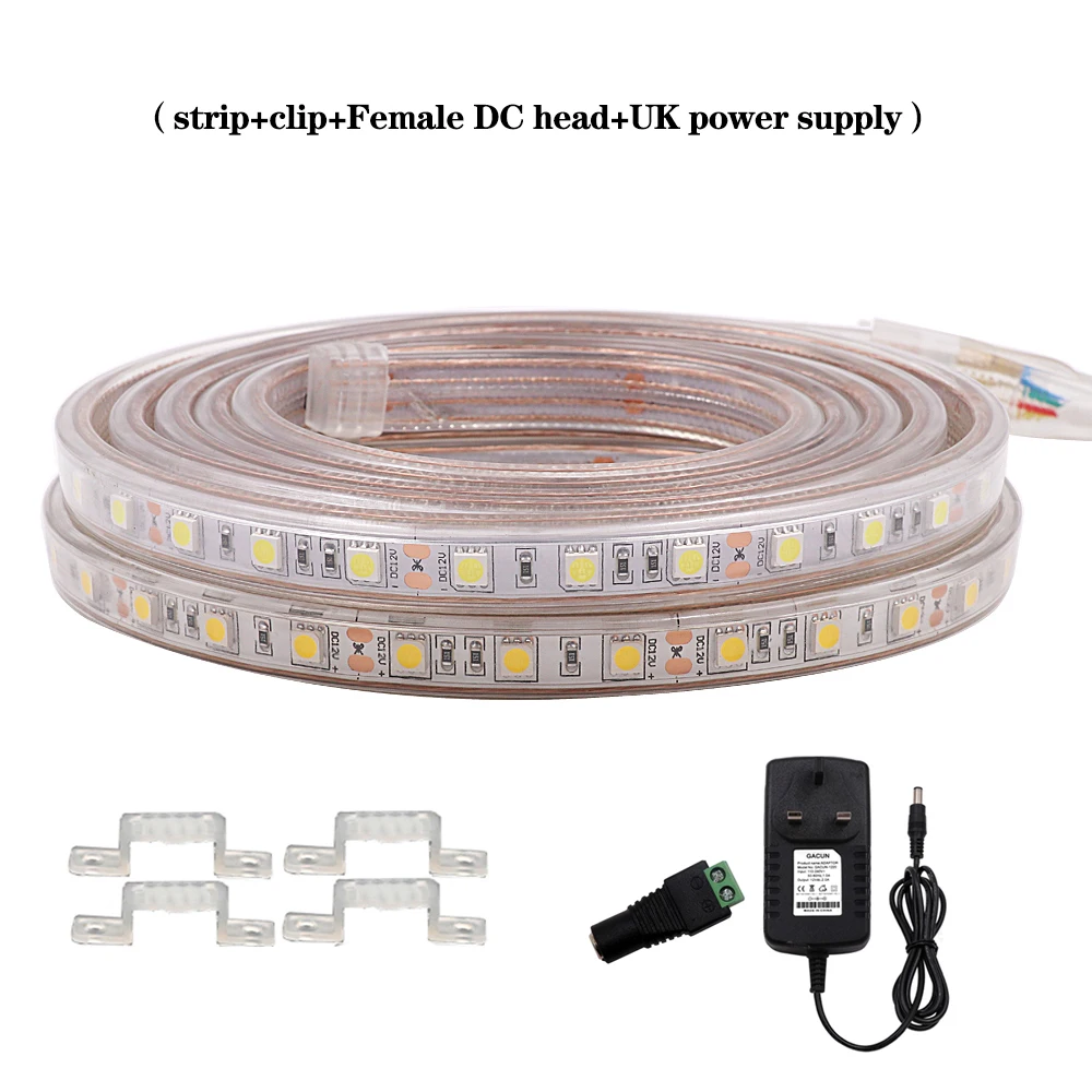 12V 24V Светодиодные ленты SMD5050 60 Светодиодный s/m Светодиодный лампа в виде ленты IP67 водонепроницаемая гибкая светодиодная лента светильник Диодная лента EU/US/UK US Мощность штепсельной вилки - Испускаемый цвет: UK Set